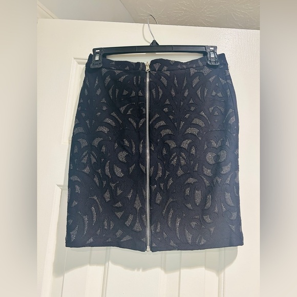 🆕 NWT PARKER  High Waist Zip Back Mini Skirt Black w/ Metallic Silver Women's 4 - Picture 5 of 5
